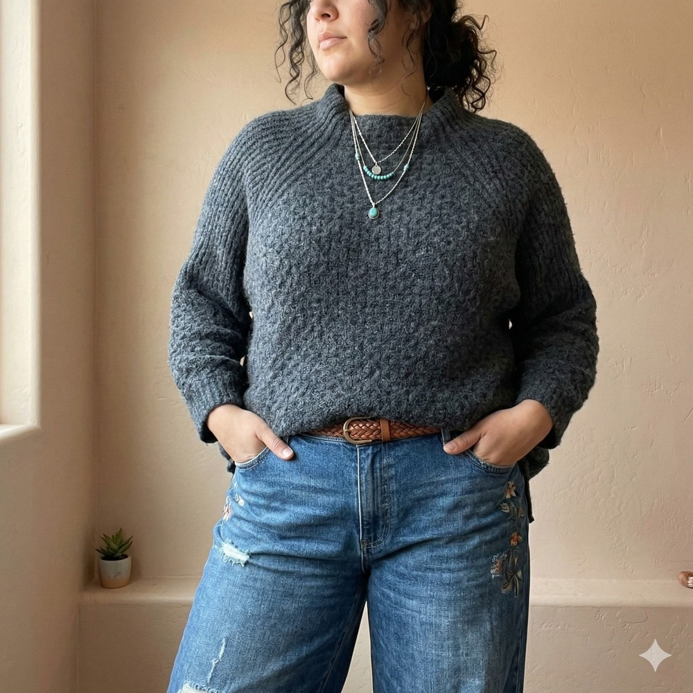 Anthropologie Bea A+‎ Sweater Womens Plus Size 2X Carbon Gray Boho Chunky Knit